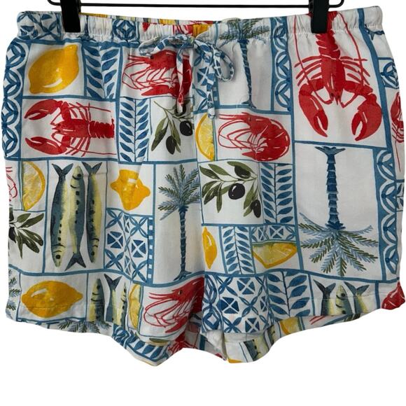 HG Women Lobster Fish High Rise Shorts Blue Beach Vacation Novelty Size Large - Picture 1 of 6